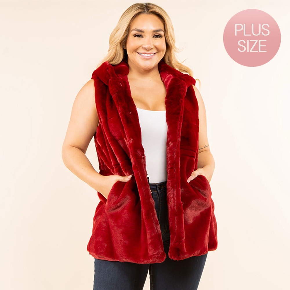Elegant Red Faux Fur Plus Size Women's Vest